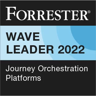 Award logo for Forrester Wave Journey Orchestration Platform Leader, Q2 2022.