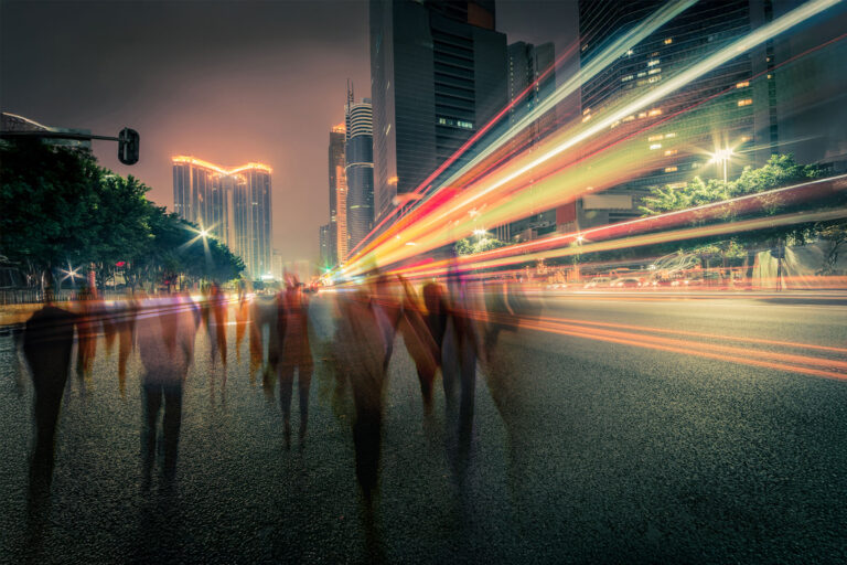 Busy City Street with Movement Light Waves