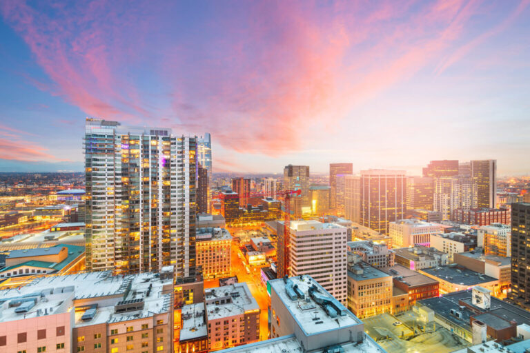 Denver, Colorado, USA downtown cityscape rooftop view