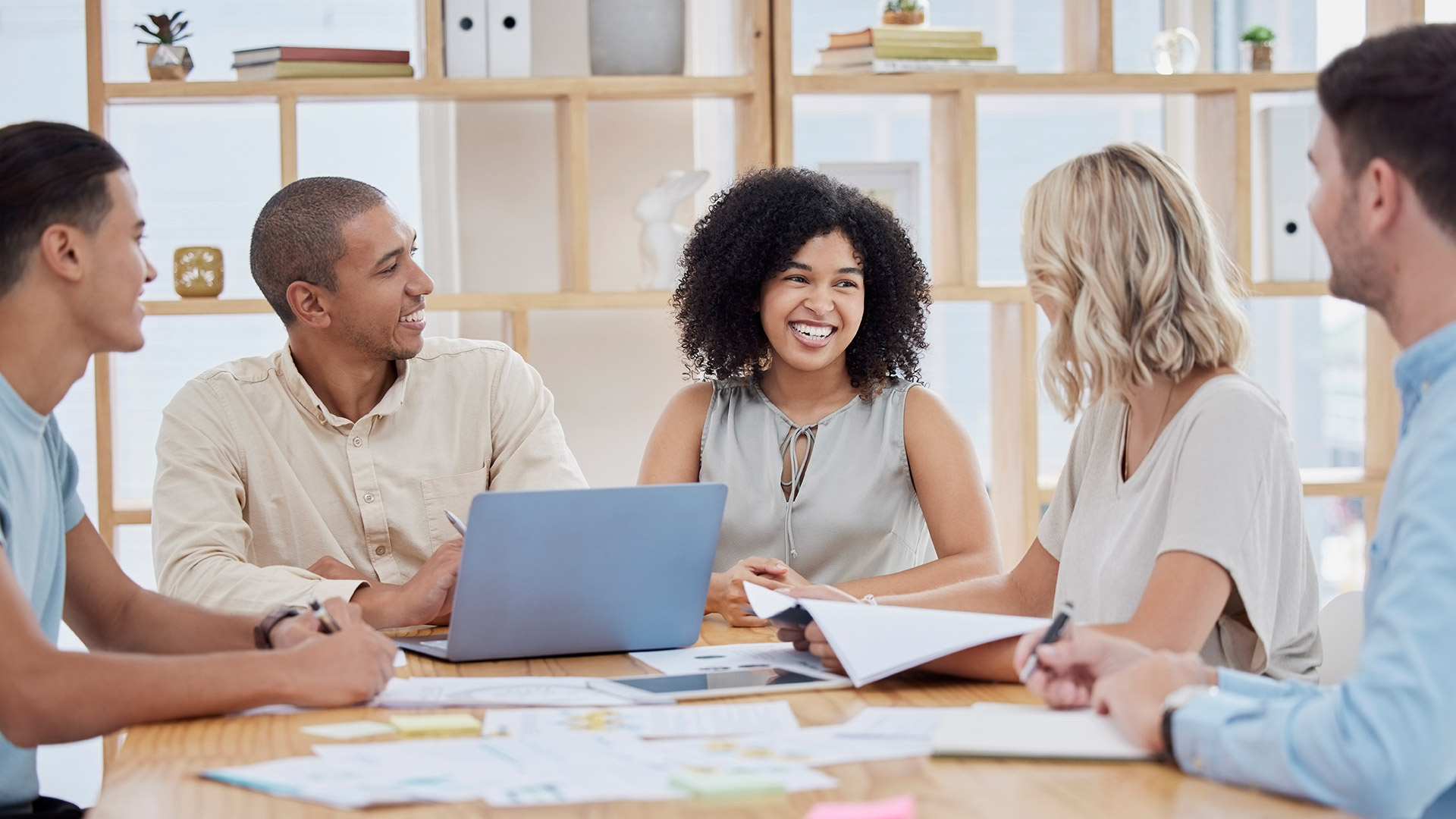Group of diverse casual business people having a meeting