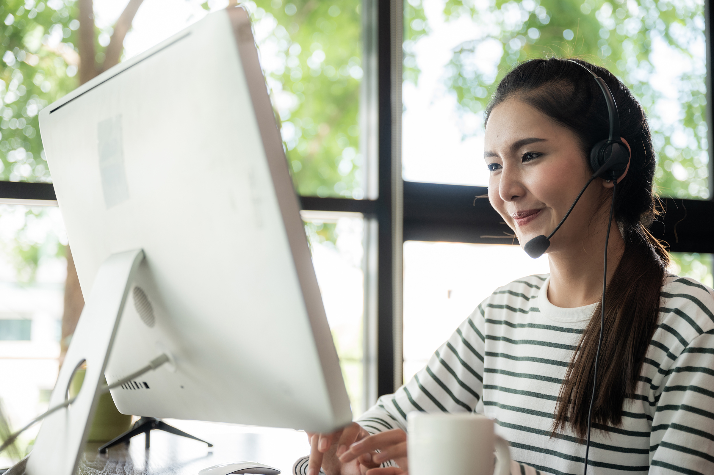 happy call center concept smiling businesswoman